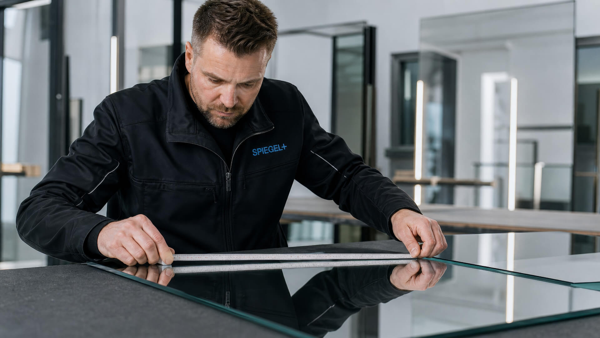 Handmontage der LED-Technik auf der Rückseite eines Badspiegels