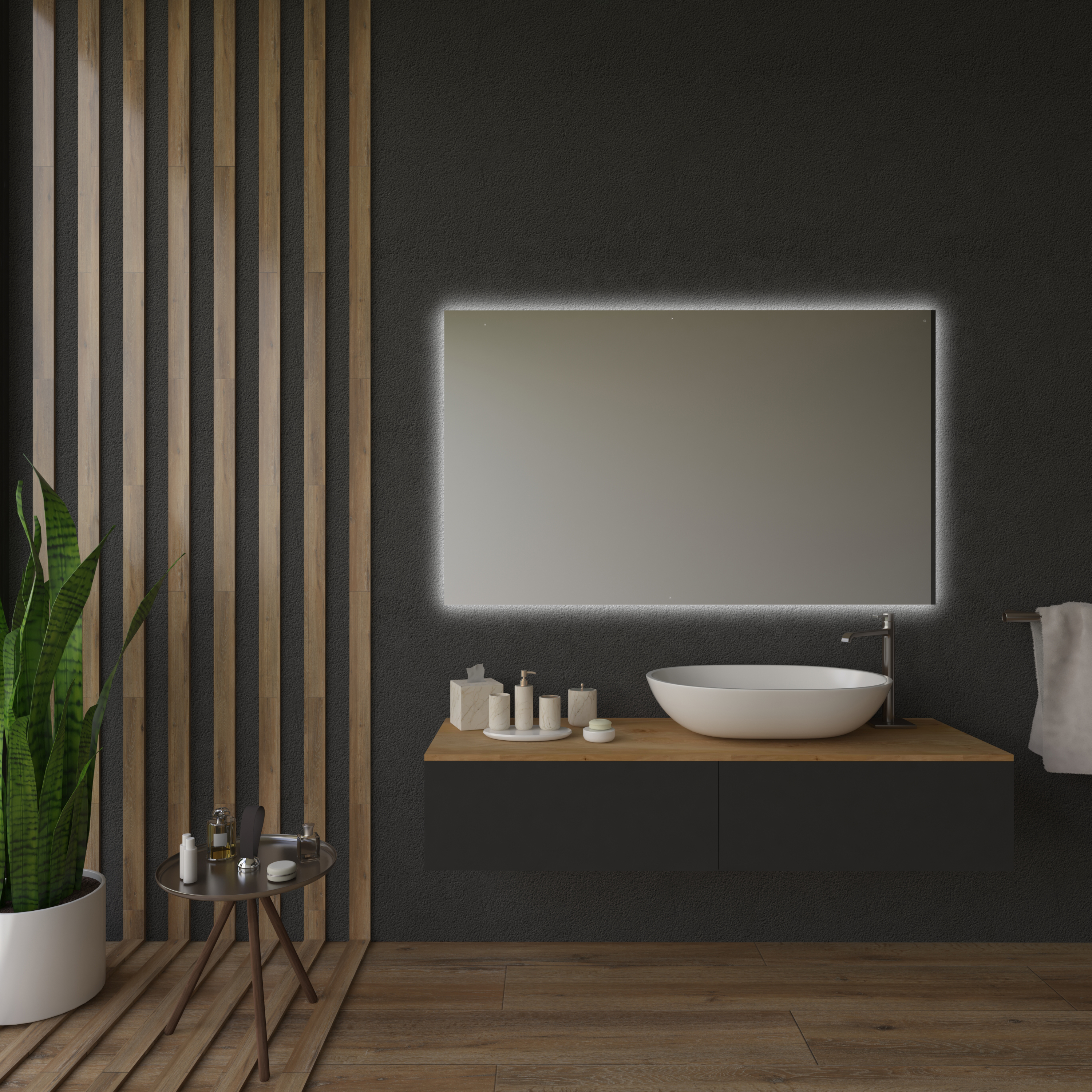 Badspiegel LED Geren nach Maß, mit dezenter Hintergrundbeleuchtung