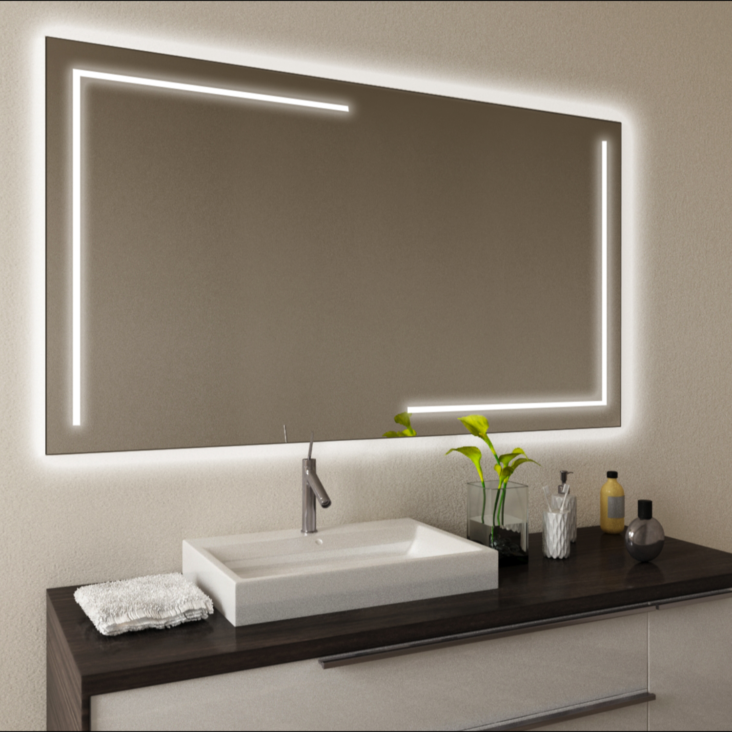 Badspiegel mit LED Beleuchtung 80x60 mit BLUETOOTH UHR TOUCH Badezimmerspiegel