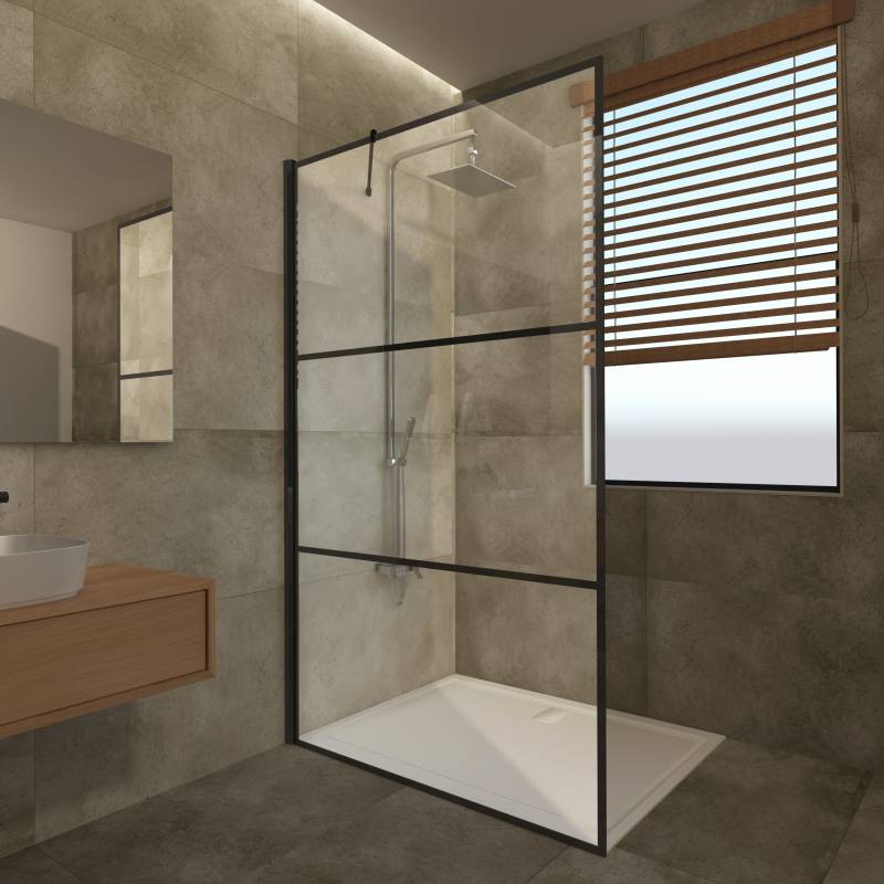 Duschwand Glas mit Dekor schwarz Nero I