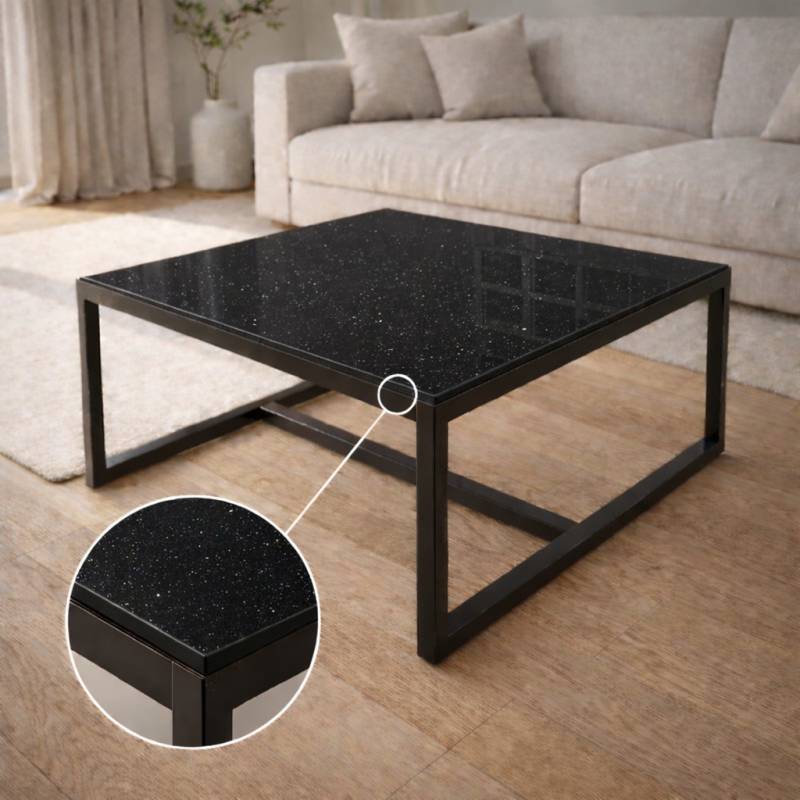 Glasplatte Tisch Schwarz mit Glitzer - REF 0337, 6 mm