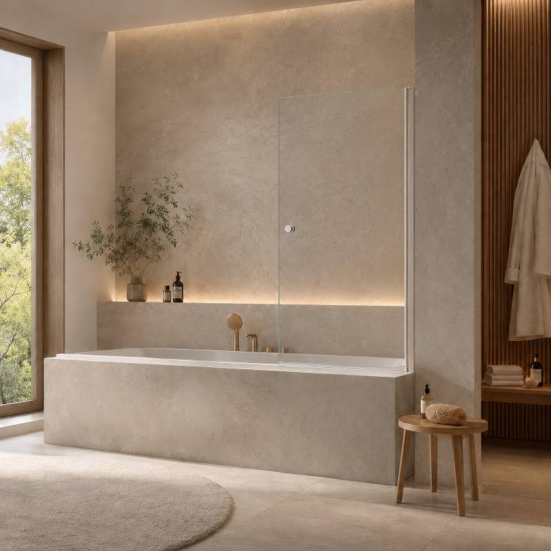 Badewannen Trennwand nach Maß aus Glas mit Drehtür - Pearl (rechts)