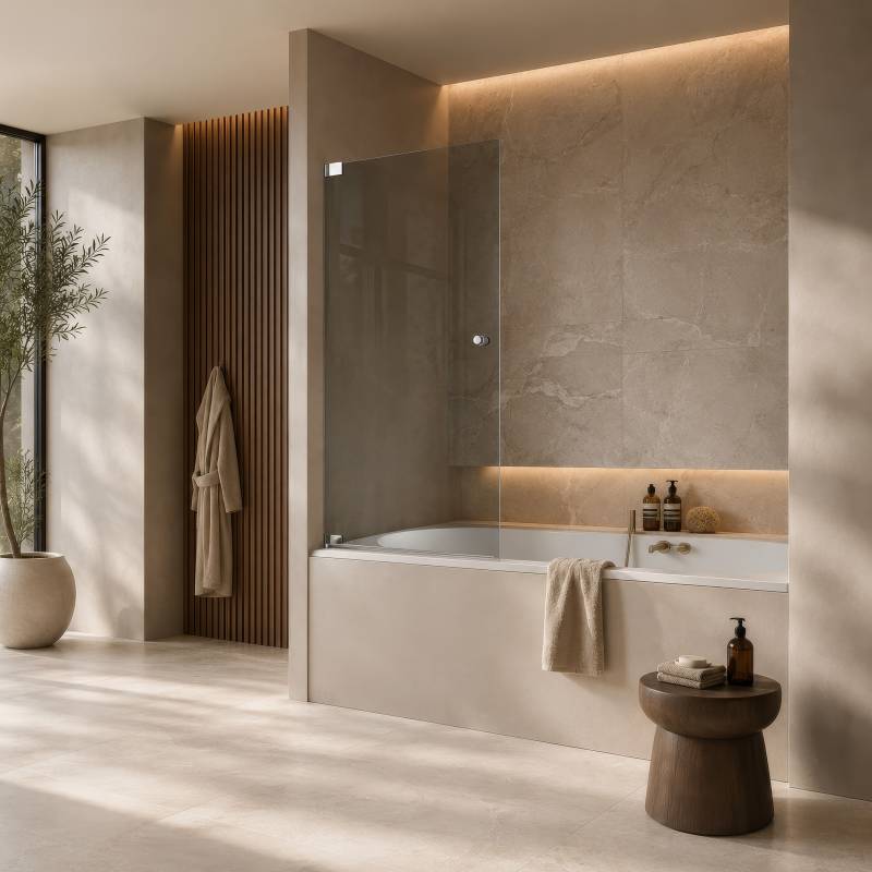 Duschabtrennung Badewanne aus Glas mit Drehtür - Elegance Pro (links)