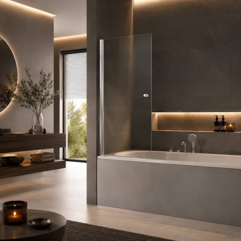 Duschwand Badewanne Glas mit Drehtür - Pearl (links)
