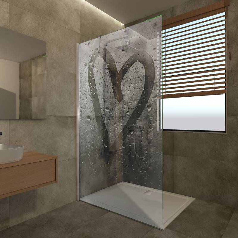 Duschwand Echtglas mit Dekor Cuore