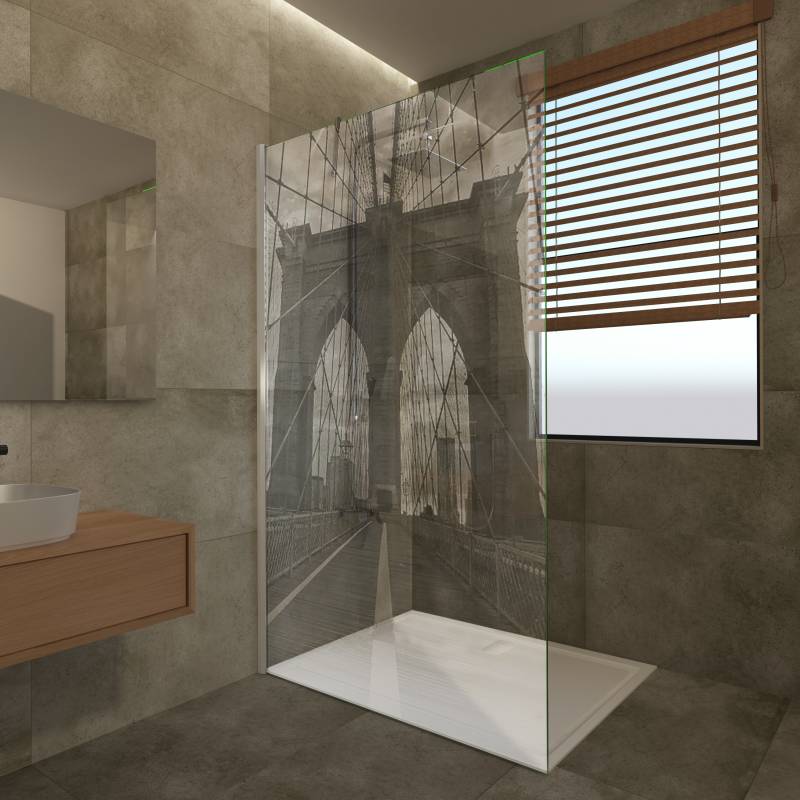 Duschwand Echtglas mit Motiv Brücke