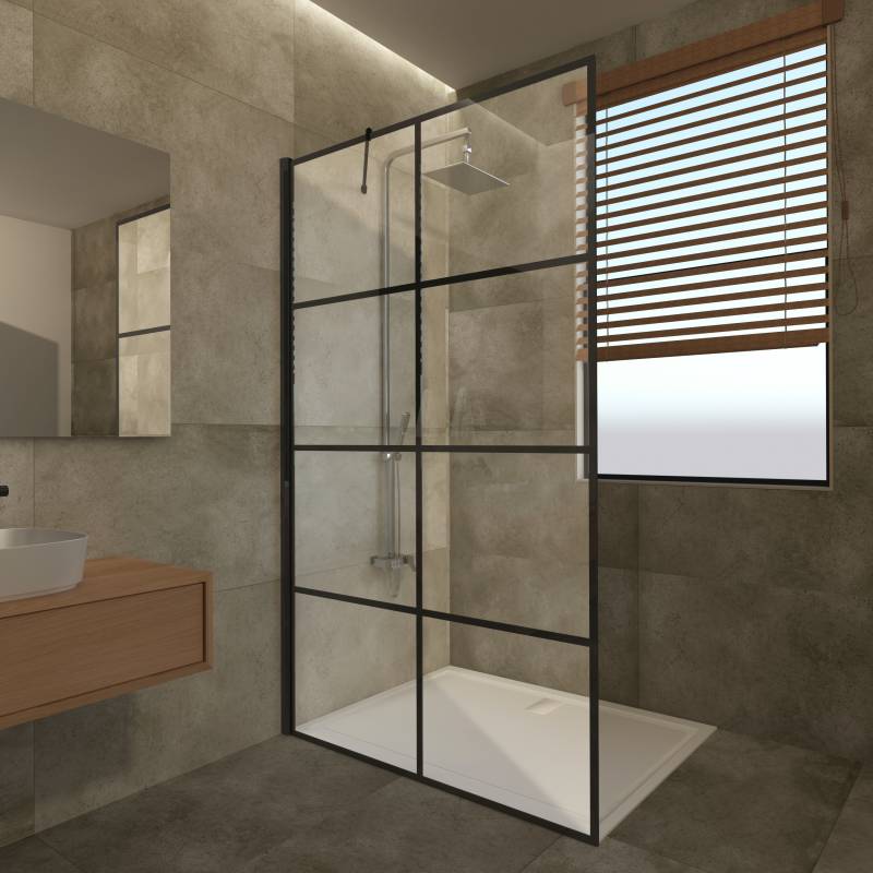 Duschwand Glas Industrielook schwarz Nero II