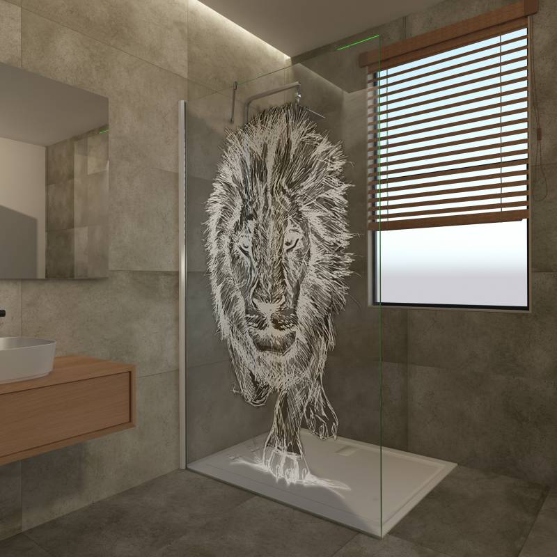 Duschwand Glas mit Dekor Leon