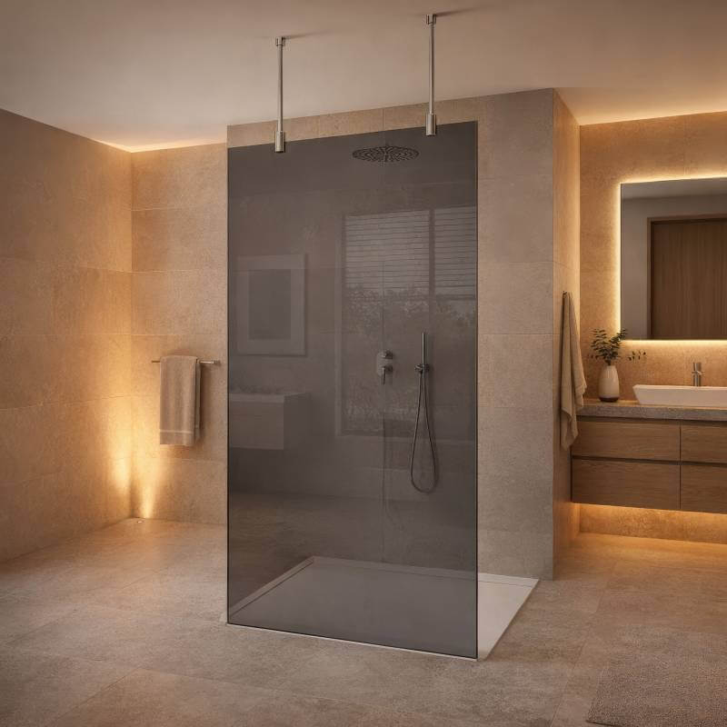 Duschwand Parsol Grau freistehend | 8 mm ESG Glas nach Maß - Lian