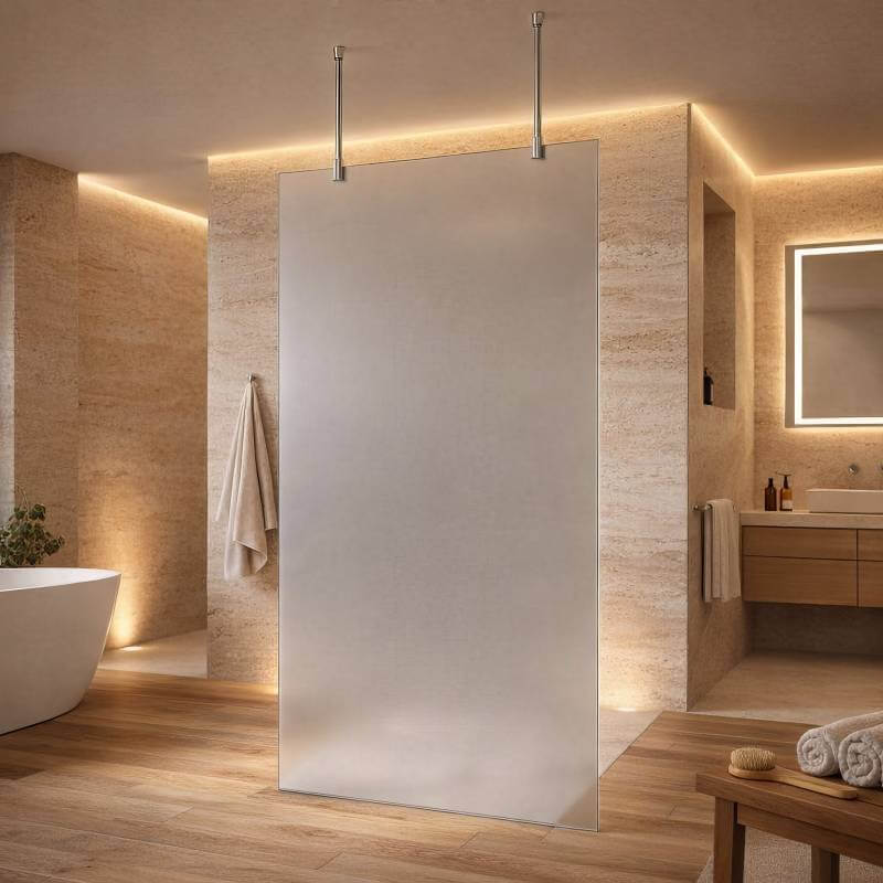 Duschwand Satinato Glas mit Deckenbefestigung | 8 mm ESG nach Maß - Sjard