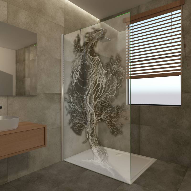 Duschwand nach Maß mit Motiv Draco