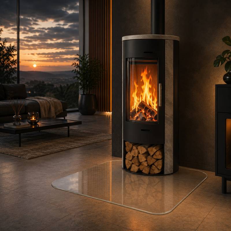 Funkenschutz mit 4x Runden Ecken aus 6 mm ESG Glas
