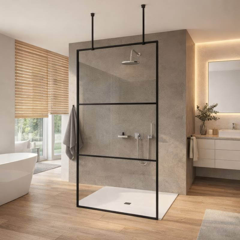 Glas Duschwand Industrial Design Schwarz | freistehend nach Maß - Nero 1