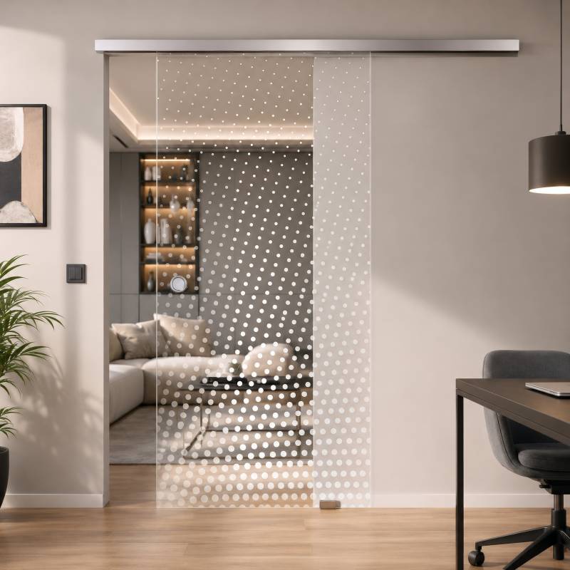 Glasschiebetür Softclose mit Laser-Motiv Dots 1/IS