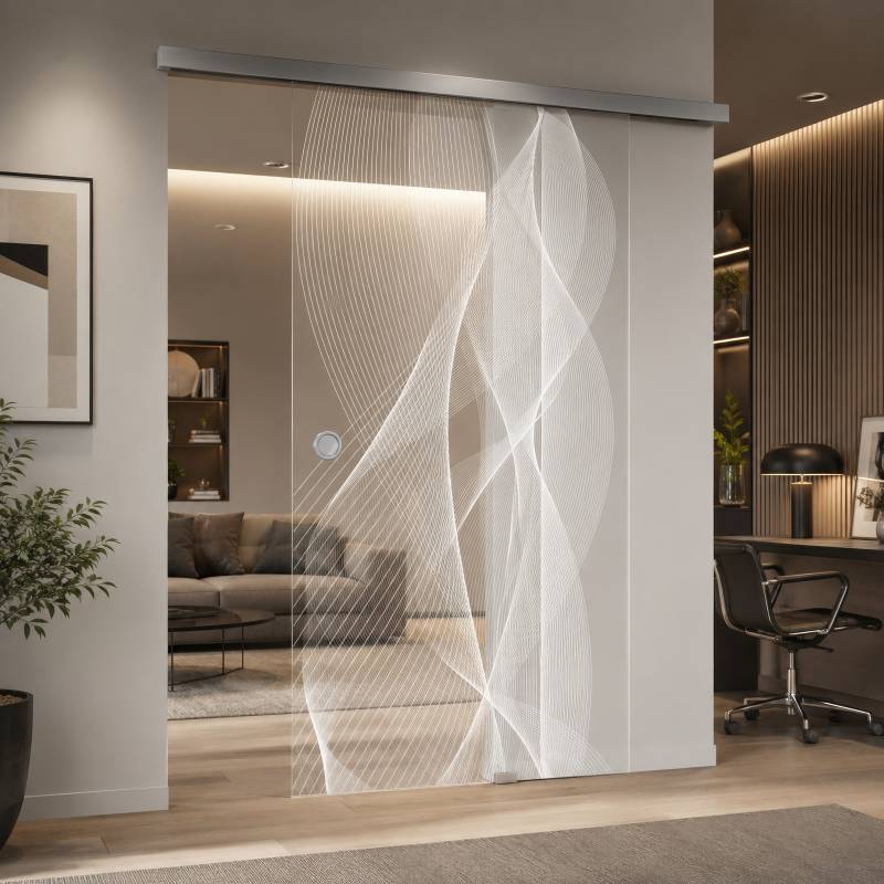 Glasschiebetür mit Laser-Motiv Grid 1/IS