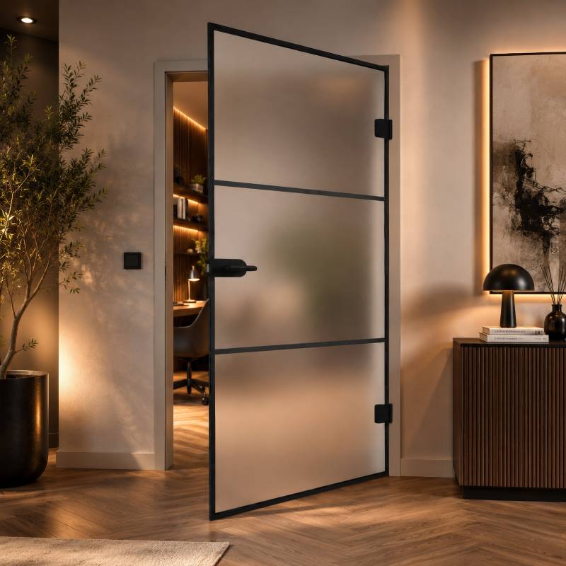 Glastür nach Maß Industrial Design schwarz Border 1 Satinato