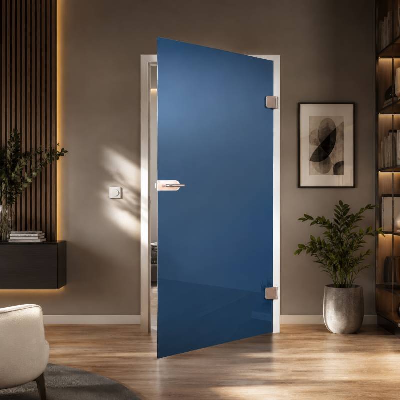 Lackierte Glastür Blau Uni