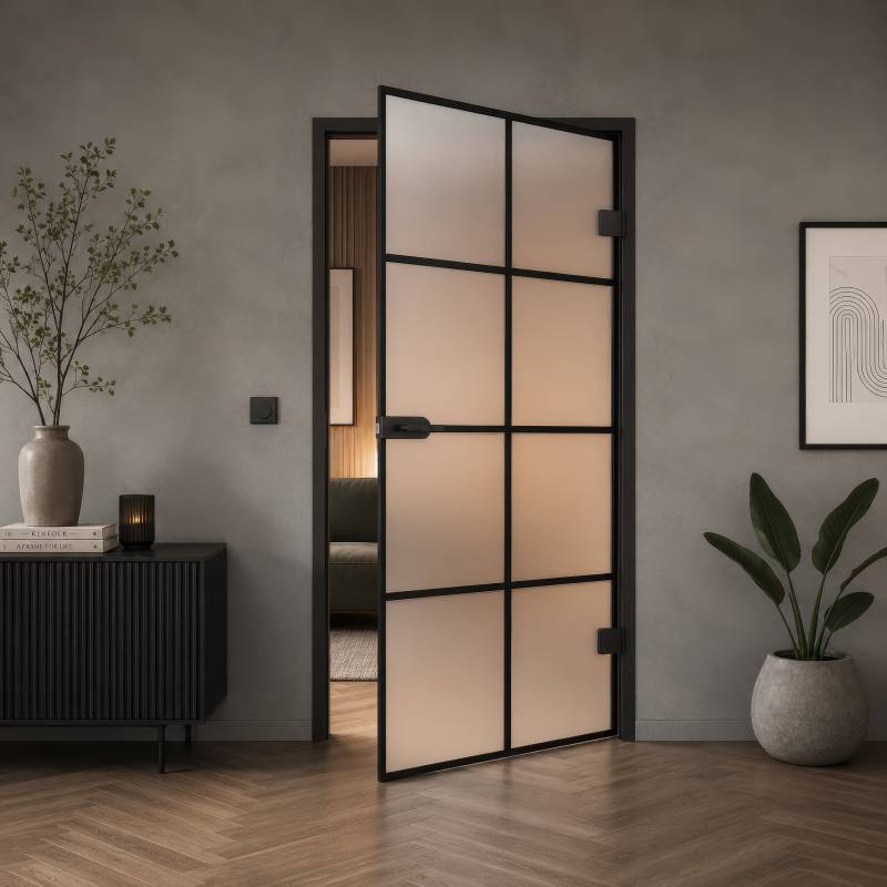 Satinierte Glastür Industrielook schwarz Border 2 Satinato