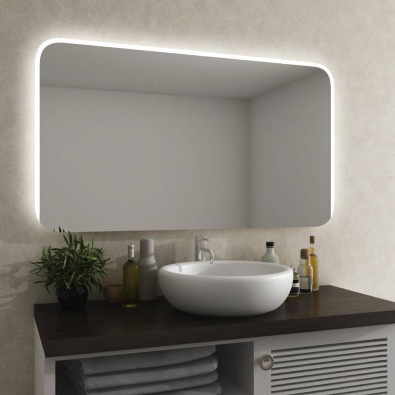 Spiegel mit Beleuchtung und runden Ecken Palmina