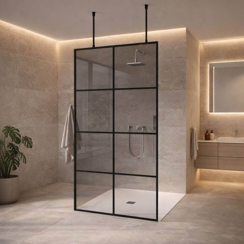 Walk-In Duschabtrennung Schwarz mit Rahmen-Optik | 8 mm ESG Glas - Nero 2