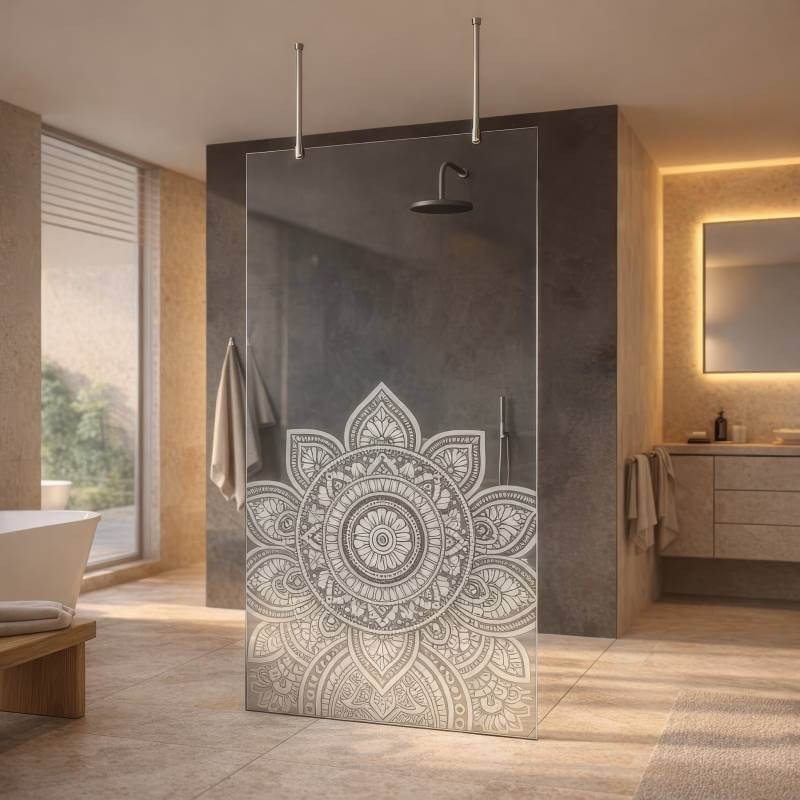 Walk-In Duschabtrennung mit Motiv | Mandala Design 8 mm ESG Glas - Flower 1