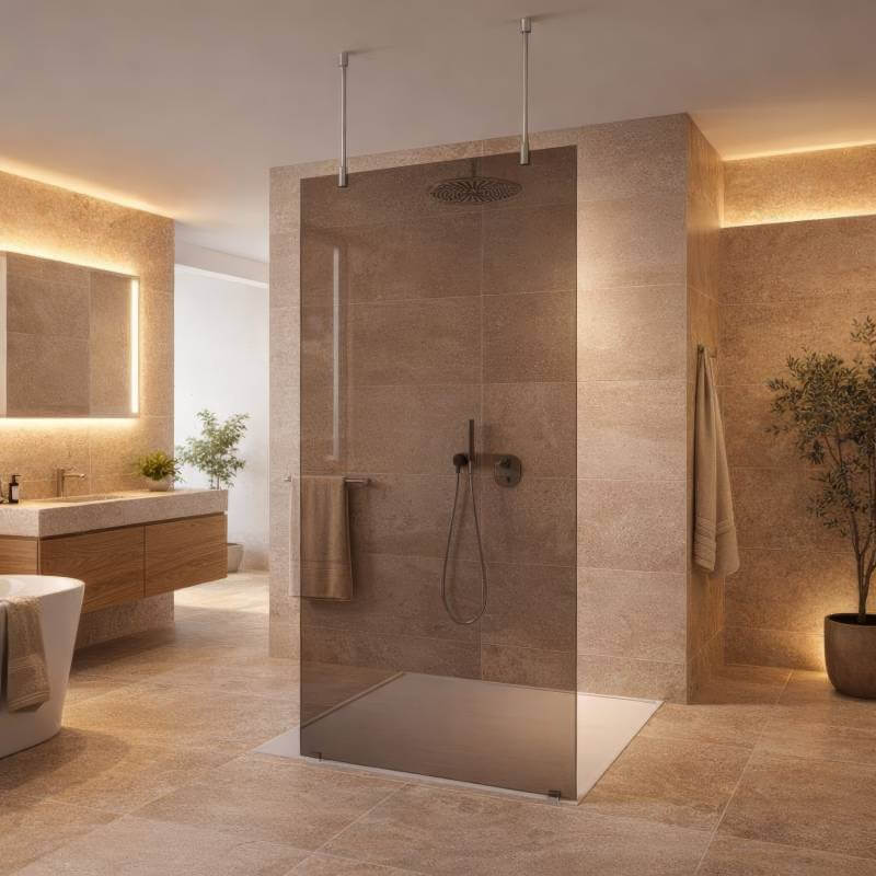 Walk-In Duschwand Bronze Glas freistehend | 8 mm ESG nach Maß - Levi