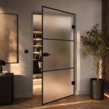 Glastür nach Maß Industrial Design schwarz Border 1 Satinato