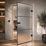 Glastür nach Maß Industrial Design schwarz Border 1 Satinato